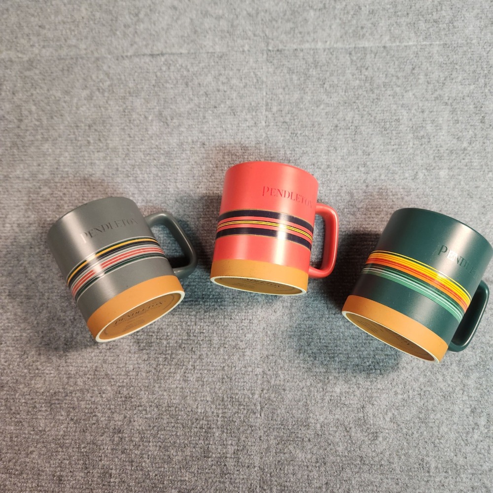 Pendleton Coffee Mug Set 18oz National Park Stripes Red Green Grey Ceramic 3pc
